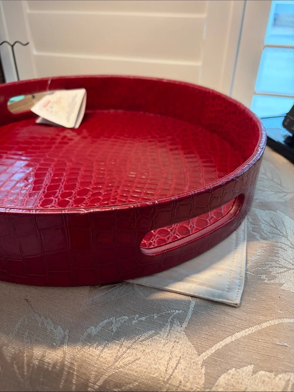 Harman Red Crocodile-Textured Round Serving Tray